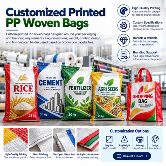 Customized printed PP woven bag tailored to specific client dimensions and branding