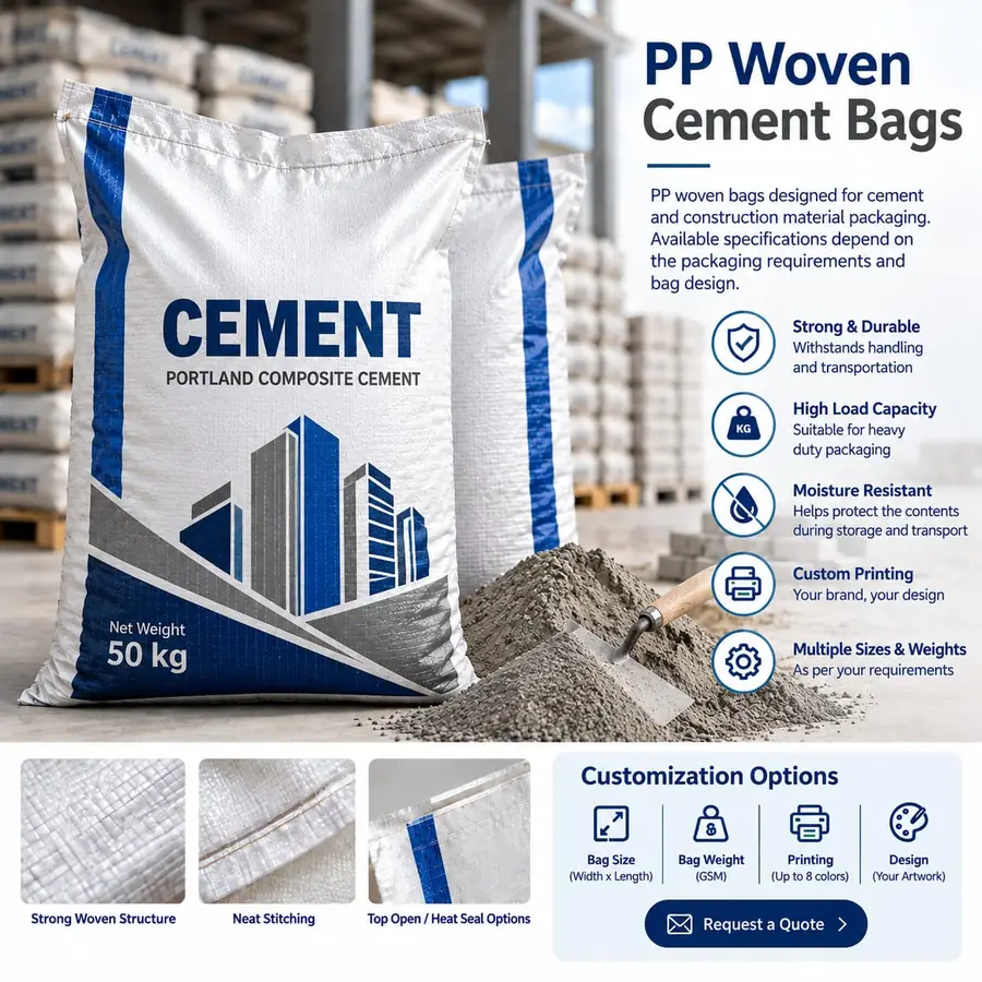 Heavy-duty PP woven cement bag for safe transport of construction materials