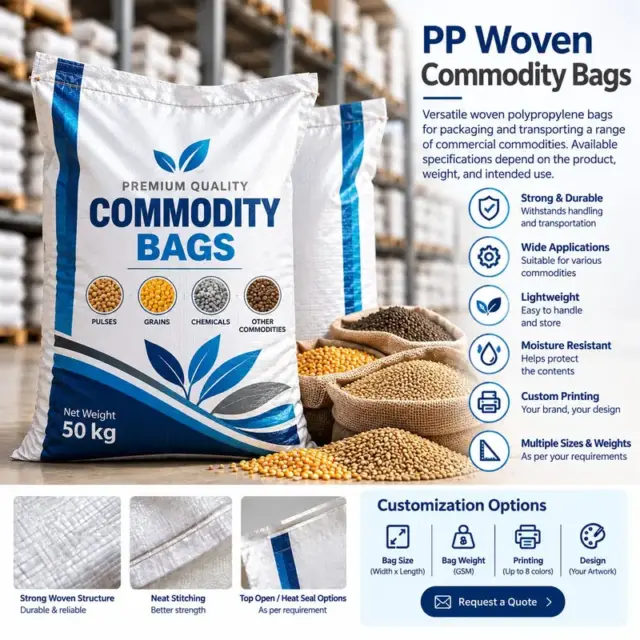 Versatile woven polypropylene bag for packaging general commercial commodities