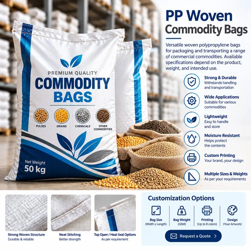 Versatile woven polypropylene bag for packaging general commercial commodities