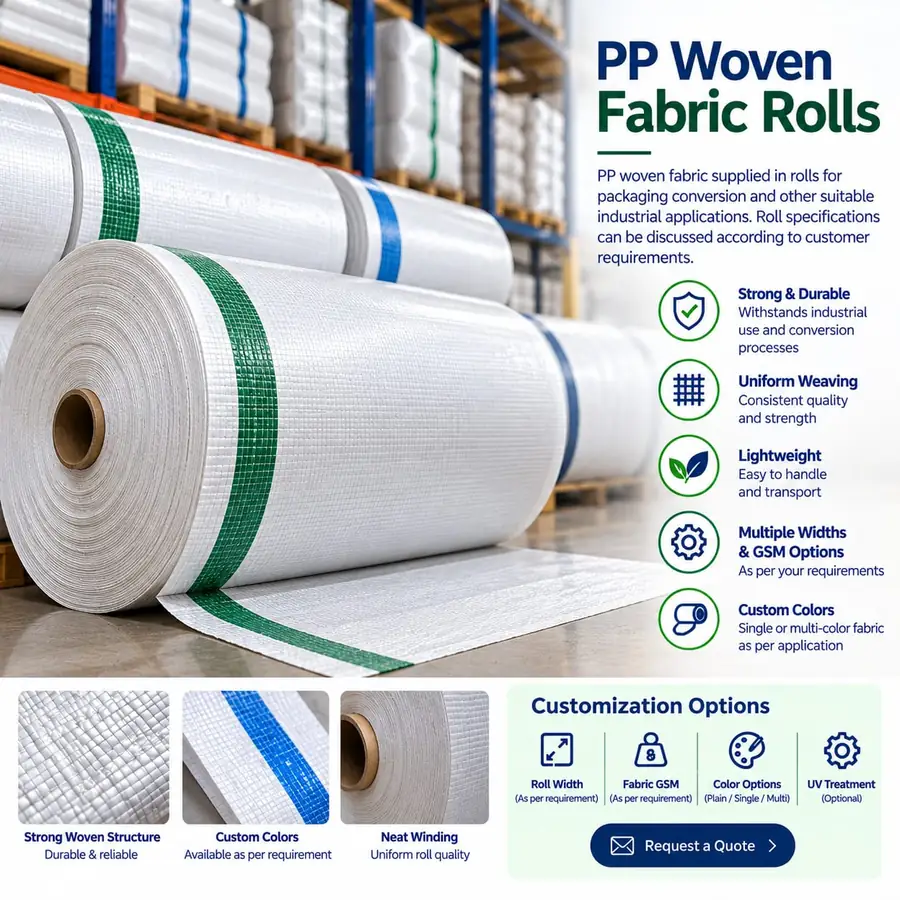 Industrial PP woven fabric roll for packaging conversion by Apex Polyfab